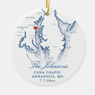 Annapolis MD Map Navy Wedding Photo Christmas Ceramic Ornament
