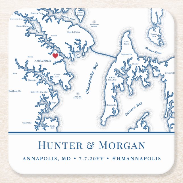 Annapolis MD Wedding Welcome Party Cocktail Hour Square Paper Coaster (Front)