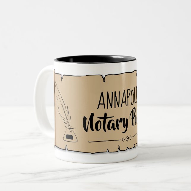 Annapolis Notary Public Scroll Feather Quill Two-Tone Coffee Mug (Front Left)