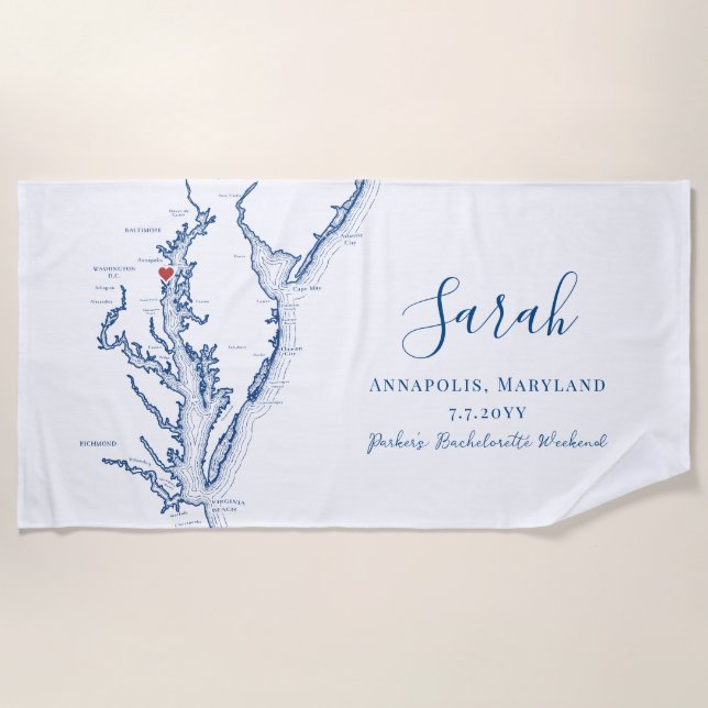 Annapolis Personalized Bachelorette Weekend Beach Towel (Front)