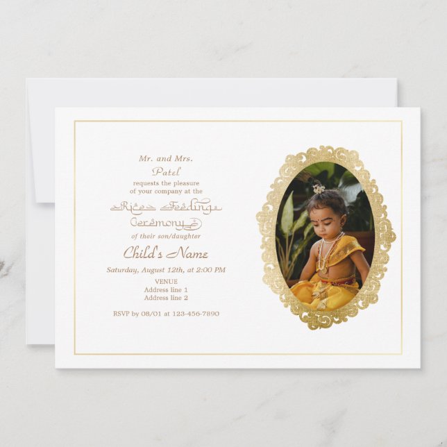 Annaprashan First Rice Ceremony Floral Photo Invitation (Front)