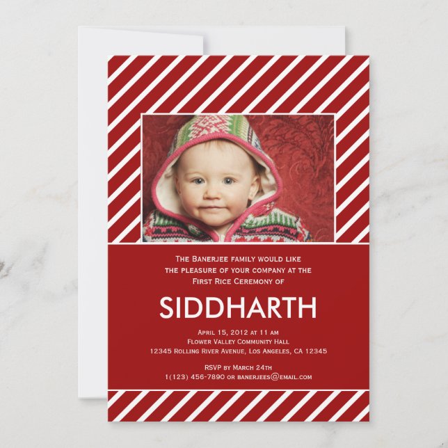 Annaprashan rayé (premier riz) sur invitation roug (Devant)