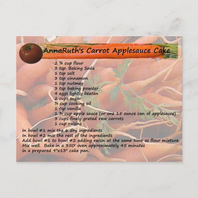 AnnaRuth's Carrot Applesauce Cake Postcard (Front)