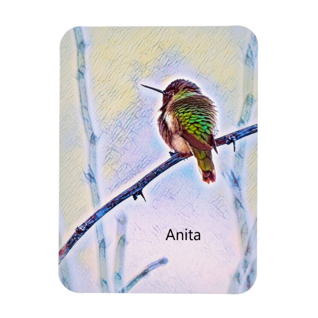 Anna's Hummingbird On Branch Pastel Colors Magnet (Vertical)