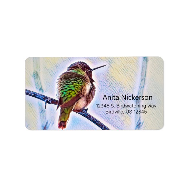 Anna's Hummingbird On Branch Pastel Colours Addres Label (Front)