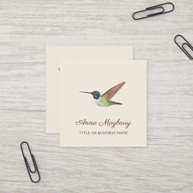 Anna's Hummingbird Square Business Card (Front/Back In Situ)