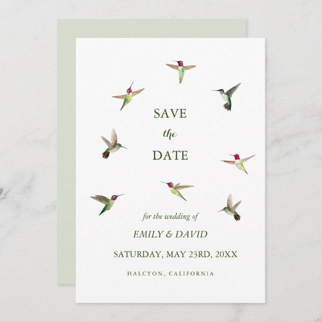 Anna's Hummingbird Wedding Save the Date Invitation (Front/Back)