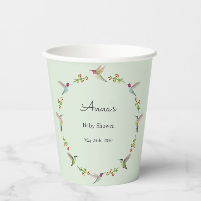 Anna's Hummingbirds baby Shower Paper Cups (Front)