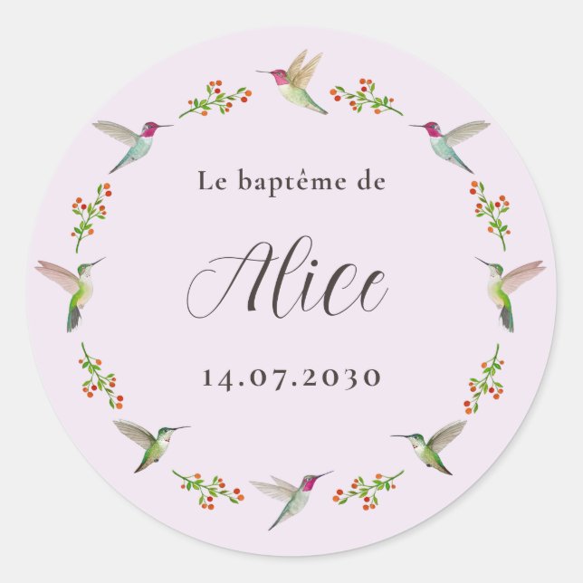 Anna's Hummingbirds Baptism Classic Round Sticker (Front)