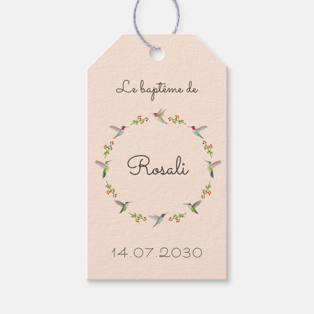 Anna's Hummingbirds Baptism Gift Tags (Front)