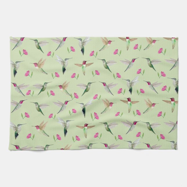Anna's hummingbirds kitchen towel (Horizontal)