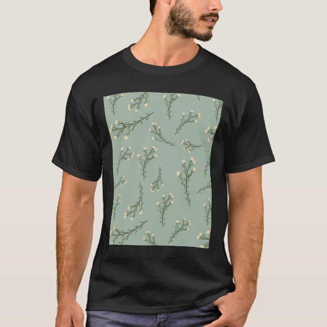 Anne&Amp;#39;S Lace_Cream Flowers On Dusty Turquoi T-Shirt (Front)