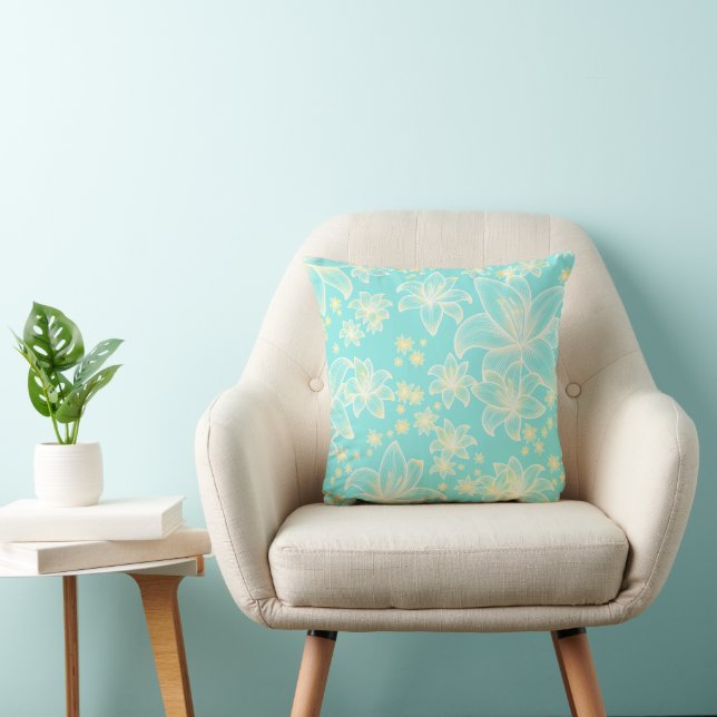 Anne Aqua 🌊 Floral Throw Pillow (Chair)