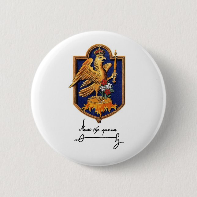 Anne Boleyn Signature & Coat of Arms 2 Inch Round Button (Front)