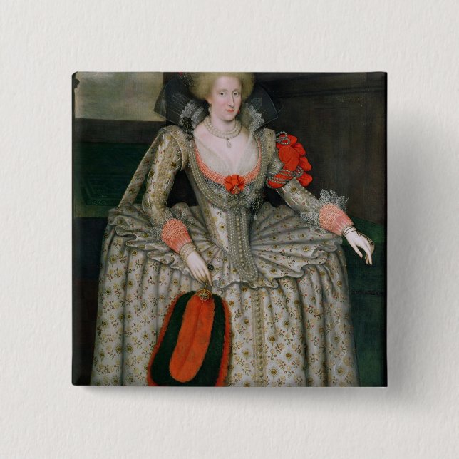 Anne of Denmark, c.1605-10 2 Inch Square Button (Front)
