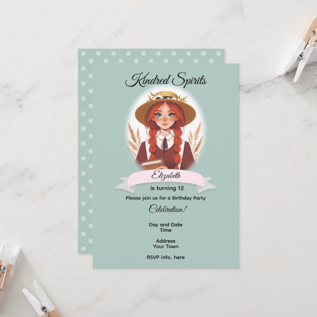 Anne of Green Gables Birthday Invite (Front/Back In Situ)