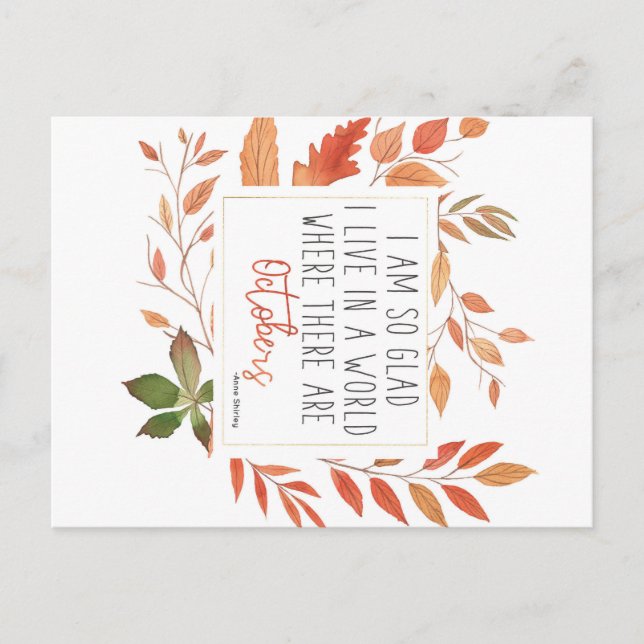 Anne of Green Gables October Quote Fall Postcard (Front)