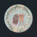 Anne of Green Gables Paper Plates<br><div class="desc">These Anne of Green Gables party plates feature our beloved Anne with an E and her friend Diana surrounded by a wreath of wildflowers. The background is light blue with a distressed look. Colors include rose red,  sage green,  pale blue,  orange,  pink and white.</div>
