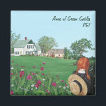 Anne of Green Gables Square Magnet<br><div class="desc">"Looking on with Love" - Anne of Green Gables, PEI This is a Reproduction of my original Acrylic Painting on Canvas 16x20. "Looking on with Love" was inspired by the novel "Anne of Green Gables' by Canadian author Lucy Maud Montgomery in 1908. It recounts the adventures of Anne Shirley, an...</div>