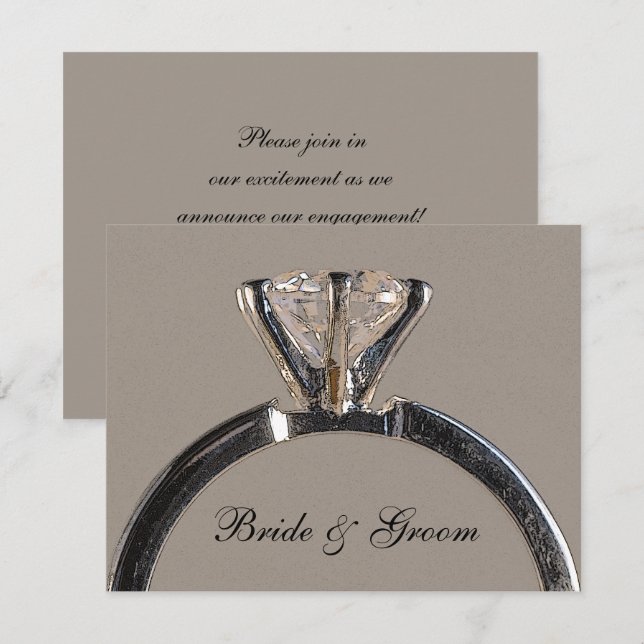 Anneau de diamant sur Faire-part Fiançailles gris (Devant / Derrière)