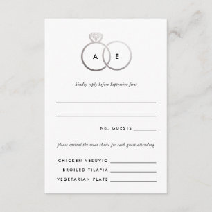 Anneaux d'argent moderne Mariage RSVP Carte de rép