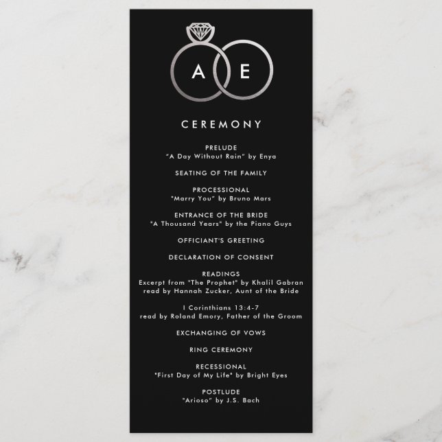 Anneaux d'argent moderne Programme de mariage pers (Devant)