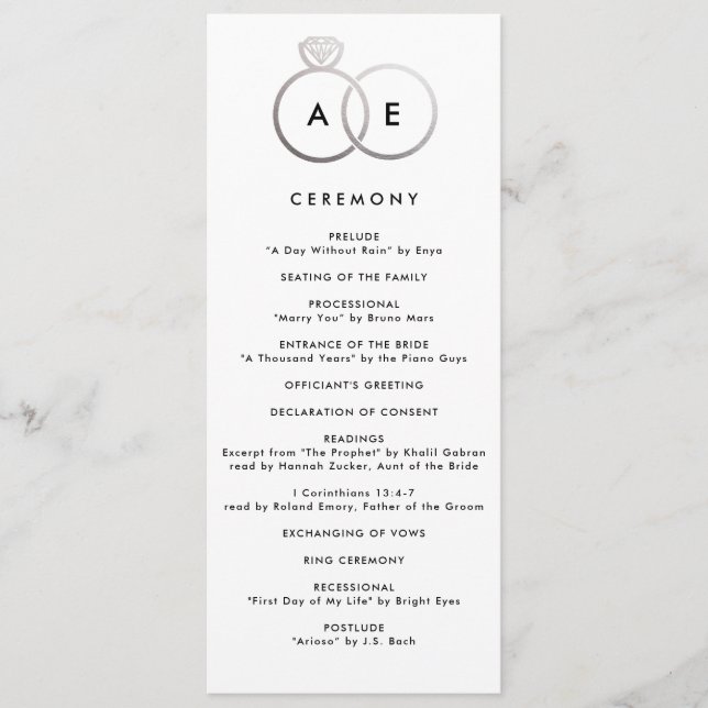 Anneaux d'argent moderne Programme de mariage pers (Devant)