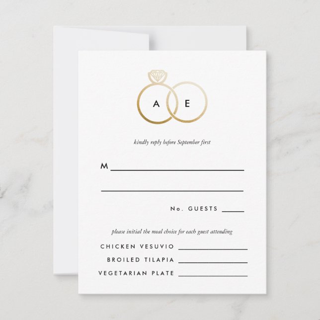 Anneaux d'or moderne Mariage RSVP Carte de réponse (Devant)