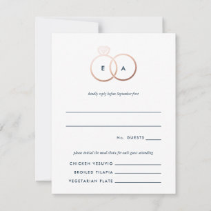 Anneaux d'or Rose moderne Mariage RSVP Reply Card