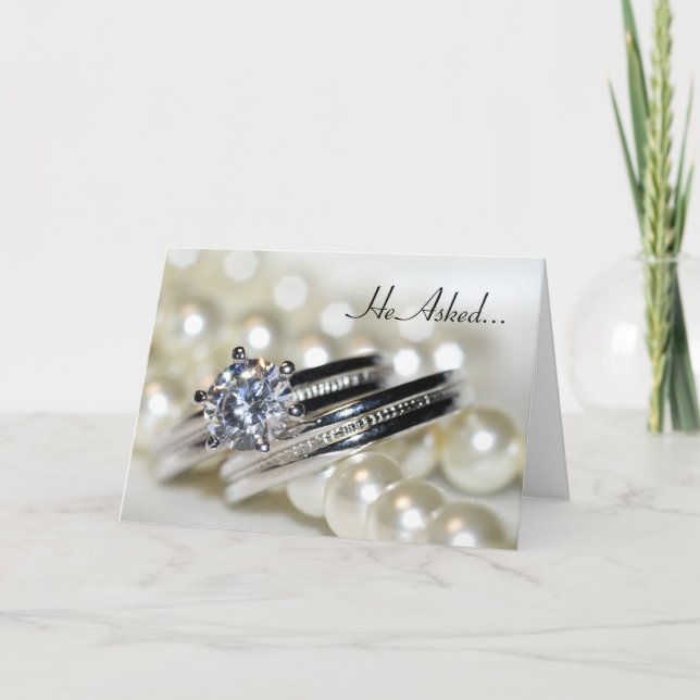 Anneaux et perles blanches Faire-part Fiançailles (Devant)