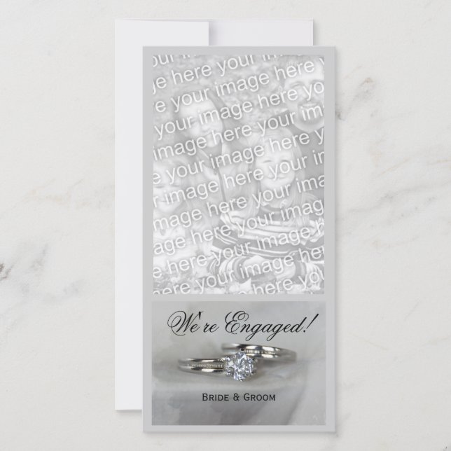 Anneaux mariages sur Faire-part Fiançailles gris (Devant)