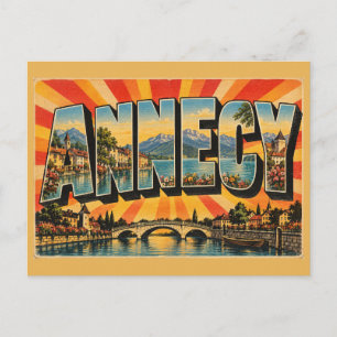 Annecy Alpine Canals Lake Vintage Travel Art Postcard