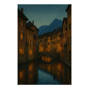 Annecy, France at blue hour travel Poster