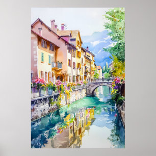 Annecy Watercolor Vintage Ski Poster National Park