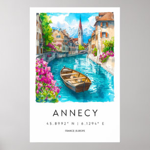 Annecy Watercolor Vintage Travel Ski Park National Poster