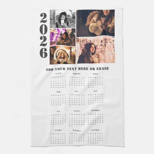 Année 2026 Calendrier 5 Photo Collage Serviette de (Vertical)
