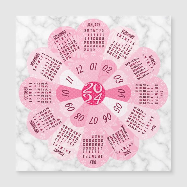 Année civile 2024 Unique Boho Rose Flower Magnet (Devant)