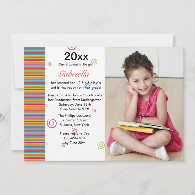 Année colorée Photo Graduation Invitation (Devant)