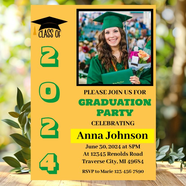Année de classe Jaune Graduation Party Invitation  (Créateur téléchargé)
