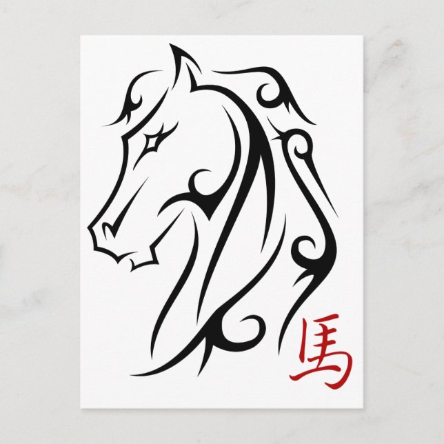 Année du Cheval Chevaux Tête Carte postale vertica (Devant)