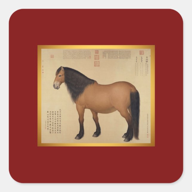 Année du Cheval Sticker Carré du Nouvel An chinois (Devant)