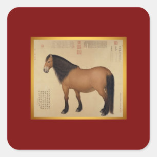 Année du Cheval Sticker Carré du Nouvel An chinois