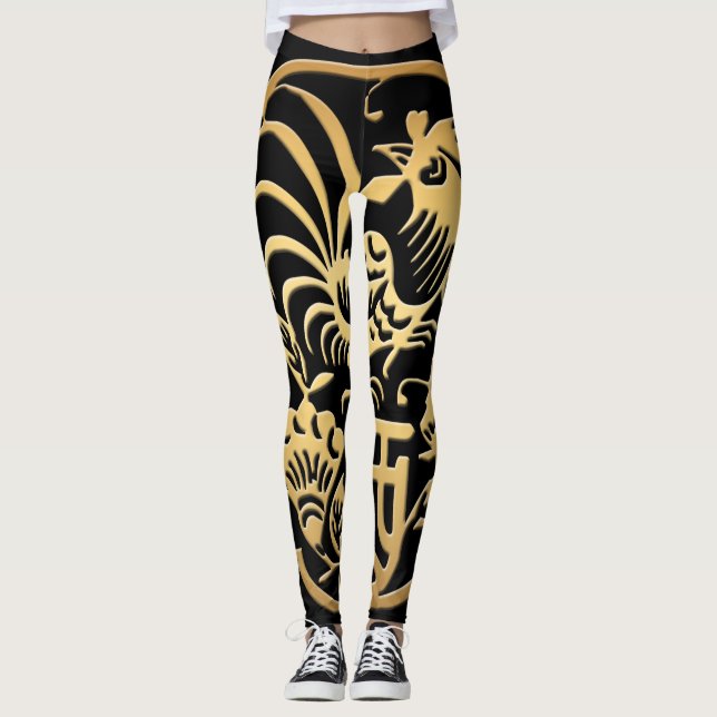Année du coq d'or 2017 Papercut leggings noirs (Devant)