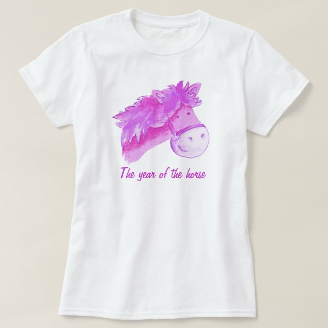 Année du t-shirt fille rose cheval (Design devant)