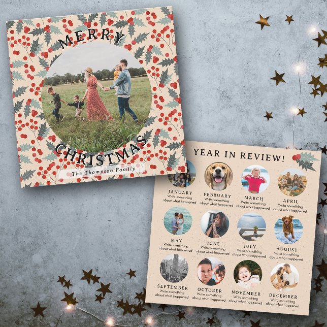 Année en revue Carte de Noël Famille Photo mensuel (Year in Review Christmas Card Family Monthly Photo)