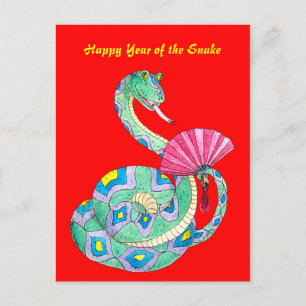 Année heureuse du rouge de serpent - carte postale