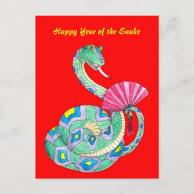 Année heureuse du rouge de serpent - carte postale (Devant)