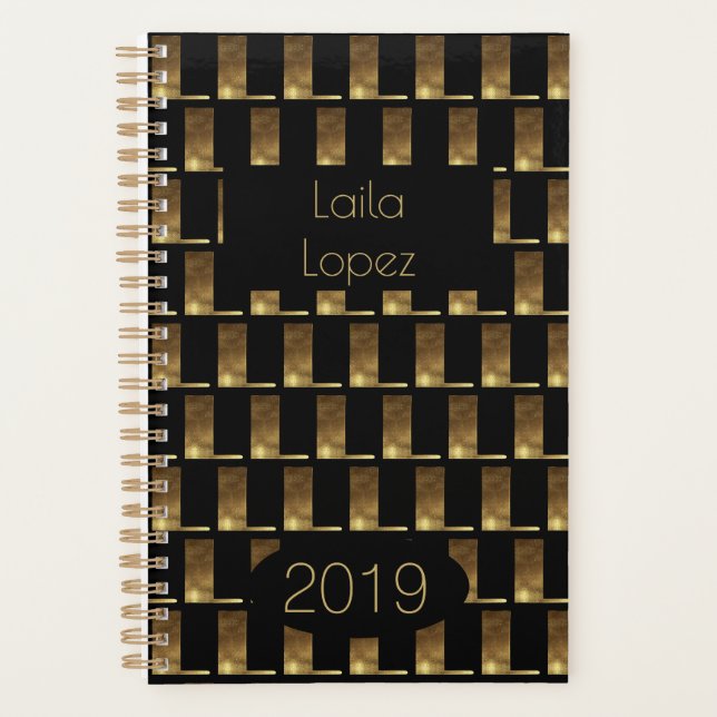 Année personnalisée 2019 Black Gold Monogram L Ele (Devant)
