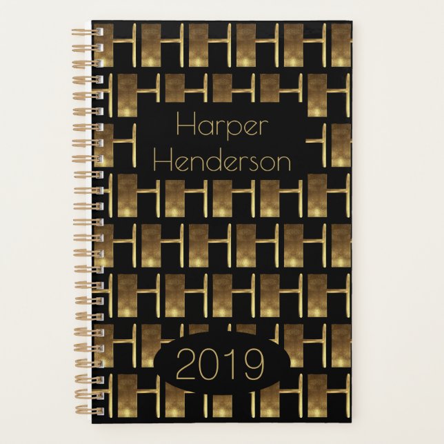 Année personnalisée 2019 Monogramme d'or noir H él (Devant)