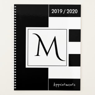 Année personnalisée Monogramme Noir et blanc Éléga
